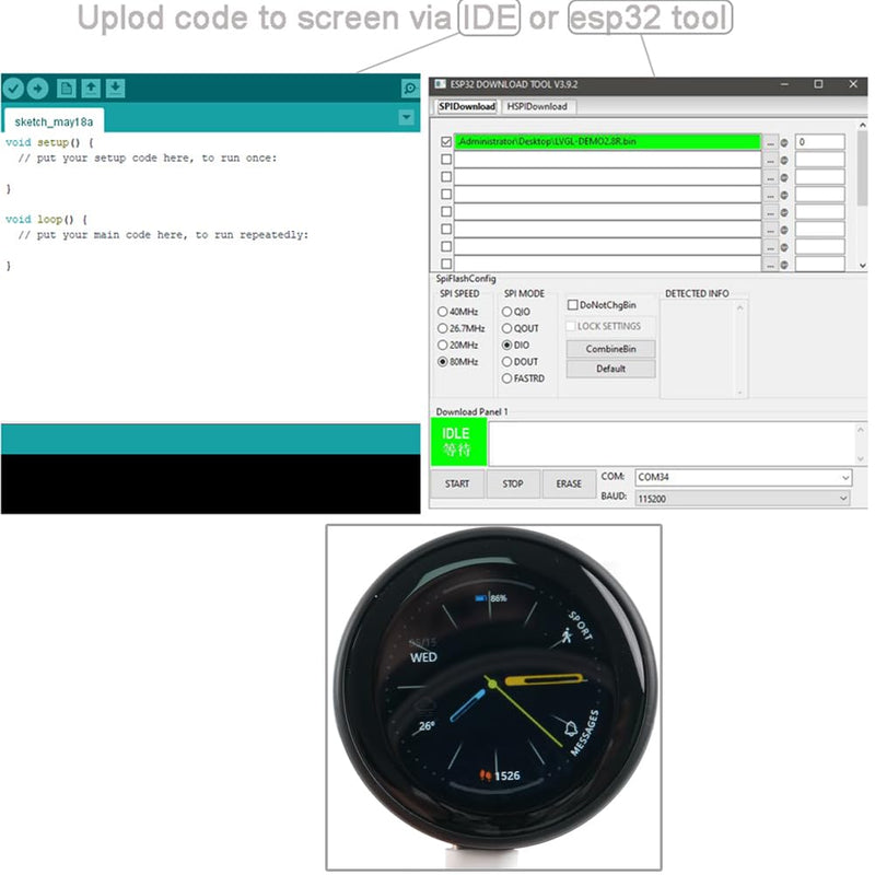 1.28" inch ESP32-C3 Round Display ESP32-2424S012C-I-Y(B) IPS Capacitive Touchscreen with Black Case 240x240 TFT LCD Module ESP32-C3 Development Board GC9A01 for Arduino IDE