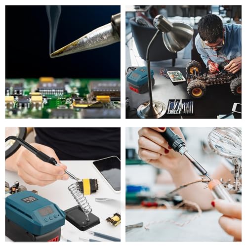 Cordless Soldering Iron Set for Bosch Professional 18 V System GBA Battery, 60 W LCD Adjustable Temperature 180-480 °C, with On/Off Switch, Suction Rod, 50 g Soldering Wire, Soldering Iron Stand for Electrical Work For Bosch GBA