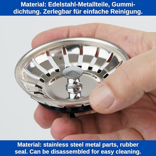 Sink Strainer Basket, 1 Pack, Diameter 79.3 mm, Compatible with IKEA Atlant and Domsjö Siphon, Strainer Basket with Three-Leg Rubber Seal, Replacement Part for Atlant Sink and Domsjö Sink, Kitchen Plug Strainer Basket, Ø 79.3 mm, 1 x