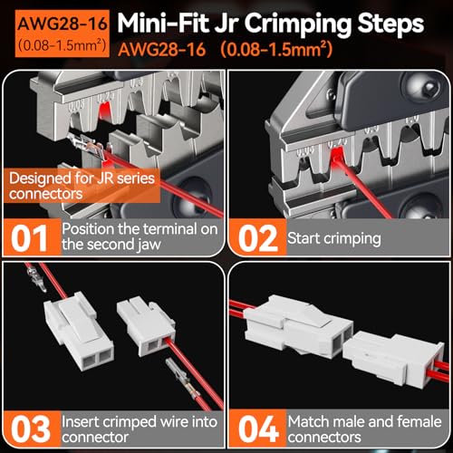 Preciva Mini-Fit Jr Kit Crimping Tool, with 12 Types 2-10 Pin Molex 4.2mm Connector, AWG 28-16 Terminals Terminals Crimping Pliers Compatible Dupont, Molex, KF2510