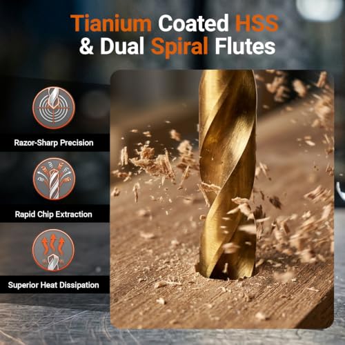 25-Piece HSS Titanium Brad Point Wood Drill Bit Set, Metric 1-13mm 25PC Brad Point