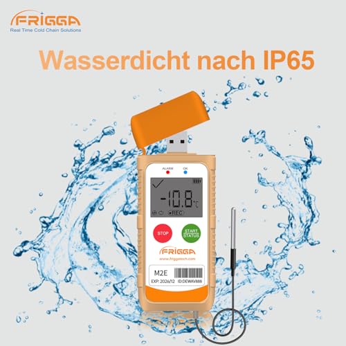 Frigga M2E Multipurpose Temperature Data Logger with External Sensor USB Digital Temperature Pen 14400 Points High Accuracy PDF CSV Report 1 pack.
