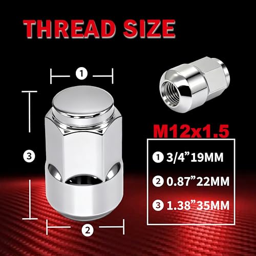 M12x1.5 Lug Nuts - Replacement for 2006-2024 Honda Civic2006-2024,1997-2024 CR-V, 2003-2024 Accord, 2016-2024 HR-V - Closed End Chrome Lug Nut 20-Piece Set