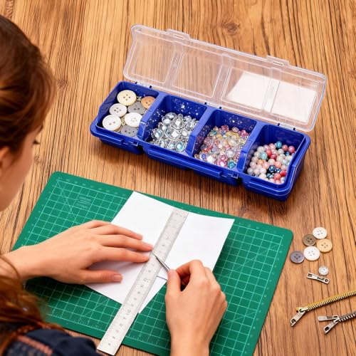 Tlence 6 Pack Screw Organizer Box with Lid, 4 Compartments Small Parts Bins, Plastic Hardware Storage Containers, Nails Sorting Divider Toolbox Case for Garage Nuts Bolts Craft Organizing