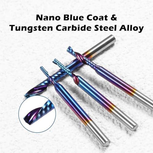 Genmitsu 1/8 Inch Shank 10pcs Carbide Spiral O Flute (Single Flute) End Mill CNC Router Bits, 91.5 Higher HRA Nano Blue Coat, Perfect for Metal Carving Aluminum Copper Wood Acrylic PVC PCB, OS10B 1/8" Shank O-Flute for Metal Carving 10pcs