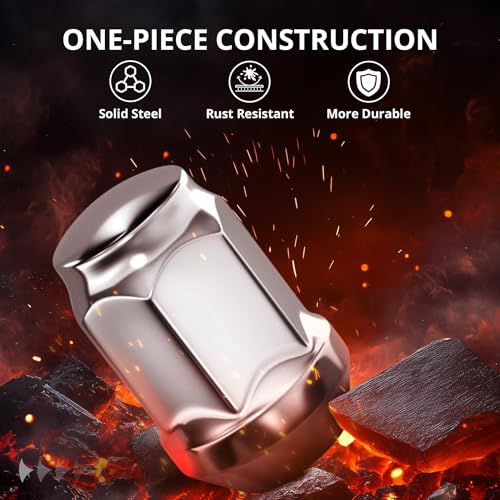EVIL ENERGY 1/2-20 Wheel Chrome Lug Nuts Set 20pcs for Ford F150 Explorer Edge Mustang, 3/4" 19mm Hex Closed End Bulge Acorn, Cold-Forged Carbon Steel for OEM Wheels Silver