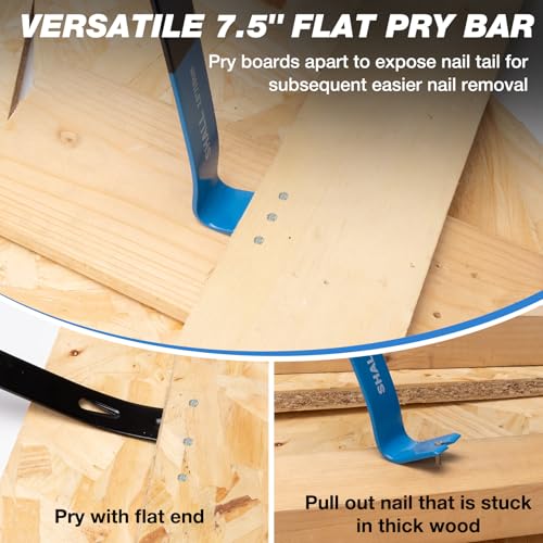 SHALL Pneumatic Nail Remover & 7.5’’ Flat Pry Bar Set, Heavy-Duty Air Punch Nailer Removes 9-16 Gauge Nails, 60-100 PSI Air Nail Puller/Denailer for Wood Pallets, Reclaimed Wood, 1/4’’ NPT Air Inlet