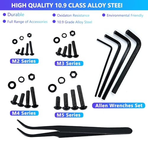2085PCS Metric Screw Assortment Kit, M2 M3 M4 M5 Bolts and Nuts Kit with Lock and Flat Washers, Grade 10.9 Alloy Steel Machine Screws Hex Button Head Screws Nuts and Bolts Assortment Kit M2 M3 M4 M5 Hex Button Head