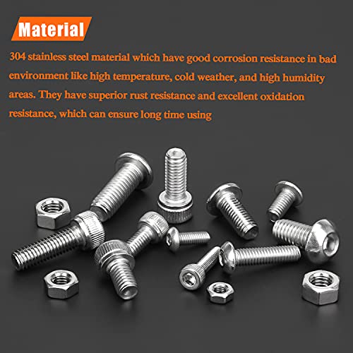 HELIFOUNER 680 Pieces M3 M4 M5 M6 Hex Button Head and Socket Head Metric Screws and Nuts Assortment Kit, 304 Stainless Steel