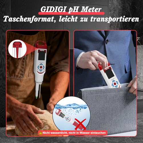 pH Meter for Food Fermentation with pH Calibration Kits, Color Display, Spear Tip, pH Food Tester with ATC for Cosmetics, Sourdough, Professional pH Test Strips