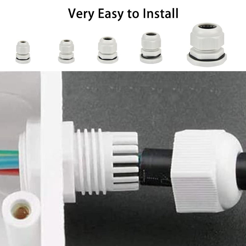 DODUOS 44 piece cable gland set IP68 waterproof closure cable gland, adjustable cable gland M12, M16, M20, M25, M32 - nylon plastic, white