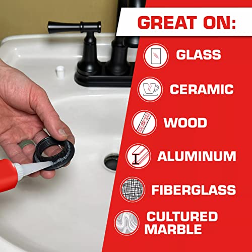 Loctite Silicone Sealant, Clear, 2.7 fl oz Tube, 6 Pack - 100% Waterproof Sealant for Glass, Ceramic, Wood, Plastic & More 6 Pack 2.7 oz Tubes