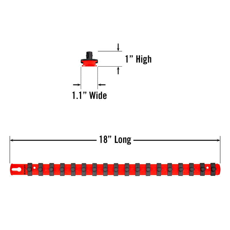 Ernst Manufacturing 18-Inch Socket Organizer with 18 3/8-Inch Twist Lock Clips, Red (8401-Red-3/8) (Pack of 5) 3/8-Inch Twist Clips (Pack of 5)