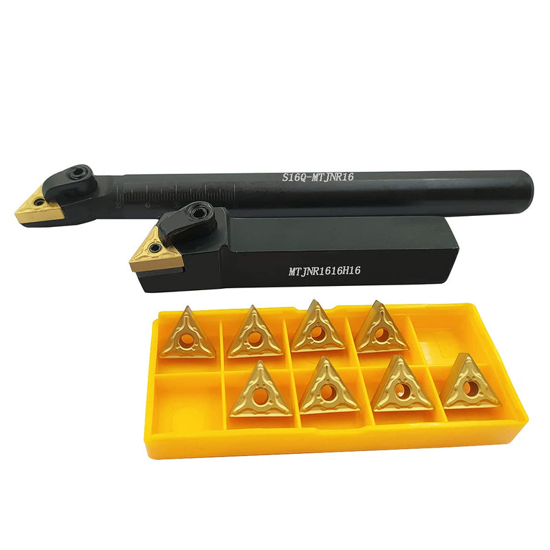 5/8 Inch Lathe Excircle Indexable Carbide Turning Tool Holder MTJNR1616H16 + Metal Lathe Internal Boring Bar S16Q-MTJNR16 + Indexable Carbide Turning Inserts TNMG331(TNMG160404).
