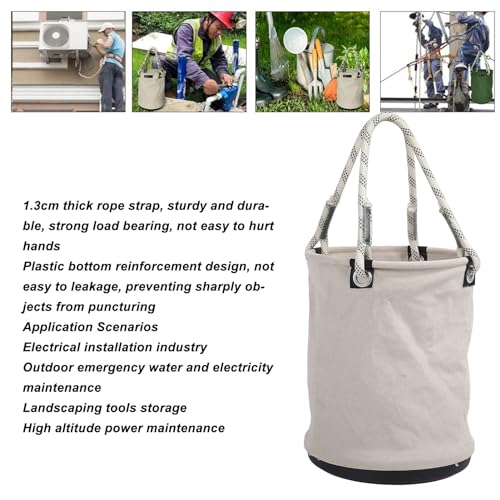 KIMISS Canvas Tool Bucket with Plastic Bottom, for Maintenance Work, 40x30cm Organizer Holds 30KG, Nails Bolts Storage, Portable Mini Tool Bag White