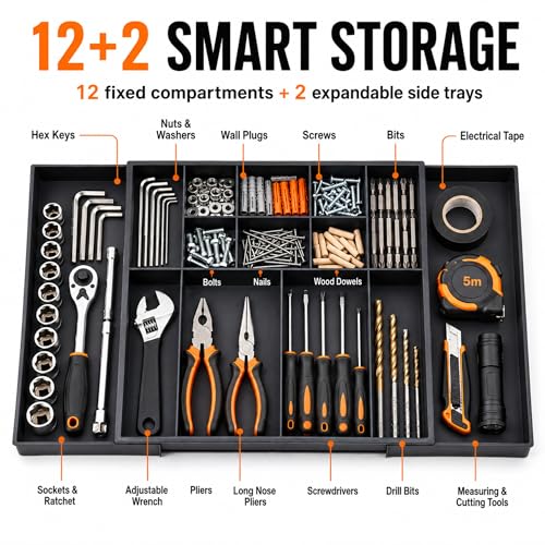 2 Pack Expandable Tool Box Organizer Tray, 12+2 Compartments 1