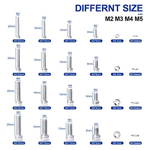 NINDEJIN 880Pcs Screw Nuts and Bolts Assortment Kit, M2 M3 M4 M5 Metric Bolts and Nuts and Washers Set, 304 Stainless Steel Precise Hex Socket Head Cap Machine Screws Set with Allen Wrenches M2 M3 M4 M5 880