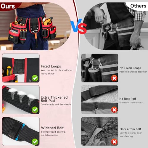 3 in 1 Magnetic Tool Belt Pouch+Replacement Padded Tool Belt(Adjustable 34''-40'')+Drill Holster,Heavy Duty Tool Belts for Men,Work Belts with Impact Holster for Electrician,Carpenter,Construction