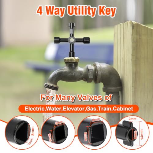 Eapele Water Meter Key 36 inch Enforced Steel T-Handle With 4-way Multi-Functional Universal Cross Key 36inch