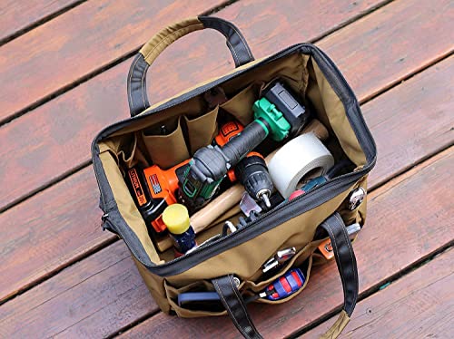 Coreflex 14 inch Wide-Mouth Tool Bag, Gear Bag, Multiple Purpose - for Plumbers, Electricians, Handymen also good for daily use, office use and camping. (Tan) Tan