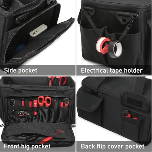 15-Inch Tool Bag, Multi-Purpose Tactical Work Tote & Range Organizer with Shoulder Strap, for Electricians, Handymen, Carpenters & Shooting Range Use (Black) Black