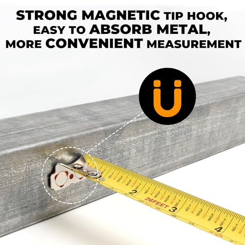 MulWark 4 Pack Metric Tape Measure, Easy Read Measuring Tape Retractable with Fractions 1/8, Both-Side Metal Blade, Magnetic Hook & Shockproof Case for Construction, Carpenter, Architect, Woodworking 26 ft Yellow-Grey