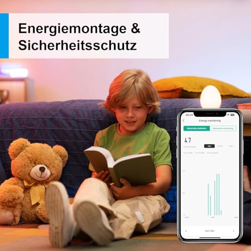 Antela WLAN Smart Socket with Current Measurement 16 A, Smart Home Socket Compatible with Alexa/Google Home, Power Consumption Measurement, Voice Control, App Remote Control, 2.4 GHz, 4 PCs | Compatible with Alexa/Google Home, power consumption measure...