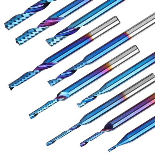 Genmitsu 1/8 Inch Shank 10pcs Carbide Spiral O Flute (Single Flute) End Mill CNC Router Bits, 91.5 Higher HRA Nano Blue Coat, Perfect for Metal Carving Aluminum Copper Wood Acrylic PVC PCB, OS10B 1/8" Shank O-Flute for Metal Carving 10pcs