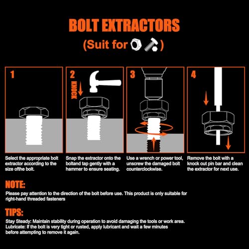 34PCS Impact Bolt Extractor Kit, Bolt & Nut Remover Socket Tool Kit, 6mm to 10mm, 13/32" to 3/4", CR-MO, Stripped Bolt Extractor for Damaged Screws and Bolts