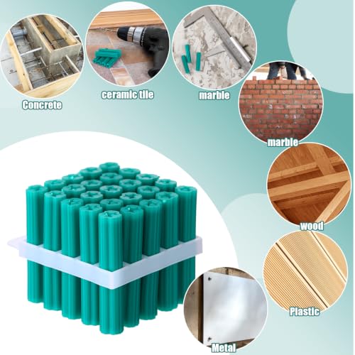 Lineshading 200 Pcs Anchors,1/4 X 1-1/4" for #10 or 3/16" Screws,Green 1/4 x 1-1/4" for #10 or 3/16" Screws Green