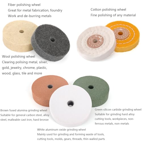Hedume Set of 14 Grinding Wheels, 7 Different 3 Inches Buffing Wheels Kit for Mini Small Polishing Machine, Electric Drill, Sharpening, Rust Removal, Polishing for Home DIY