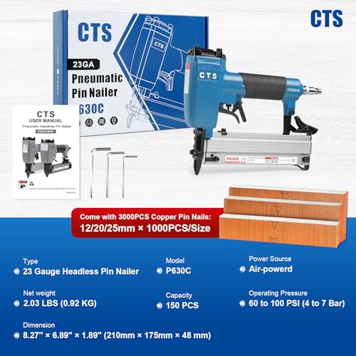 P612 23 Gauge 1/2-Inch Pin Nails × 10,000PCS with P630C 23 Gauge Pin Nailer
