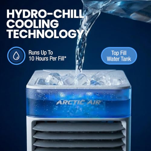 Arctic Air Pure Chill 2.0 Evaporative Air Cooler by Ontel - Powerful, Quiet, Lightweight and Portable Space Cooler with Hydro-Chill Technology For Bedroom, Office, Living Room & More,Blue No Size