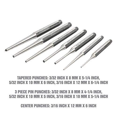 OEMTOOLS 23996 Punch and Chisel Set, 11 Piece, Cut, Shape, and Puncture Medium and Soft Metals, Heat-Treated Alloy Steel, Includes Green EVA Organizer Tray