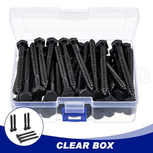 Blulu 60 Pcs 5/16" x 3" Hex Head Lag Screws 304 Stainless Steel Lag Bolts for Wood Plain Finish Hexagon Head Wood Screws (Black) 5/16" x 3" Black