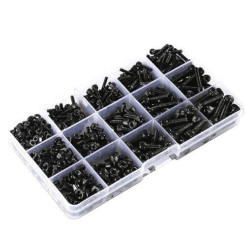 520Pcs M3 M4 M5 12.9 Grade Alloy Steel,Hex Socket Head Cap Screws Bolts, and Nuts Black Screw Assortment Kit 12.9 Hex Socket Head M345