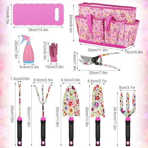 Housolution 900D Standable Gardening Tool Bag and 10 PCS Gardening Tool Set with Large Garden Bag,Floral Pattern Gardening Tool Set Gifts for Women,Home Tools Organizer Garden Tool Kit Holder
