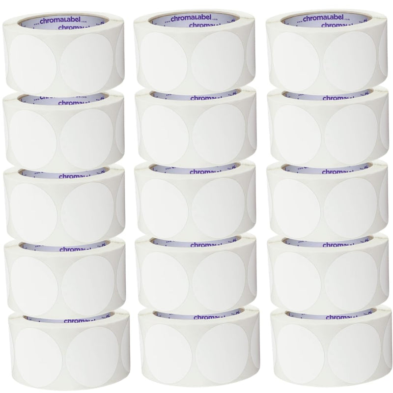 ChromaLabel 2 Inch Circle Sticker Labels, Easy to Write On Round Colored Stickers, Permanent Adhesive Labels - 500 Sticky Dots per Roll, White - Case of 15