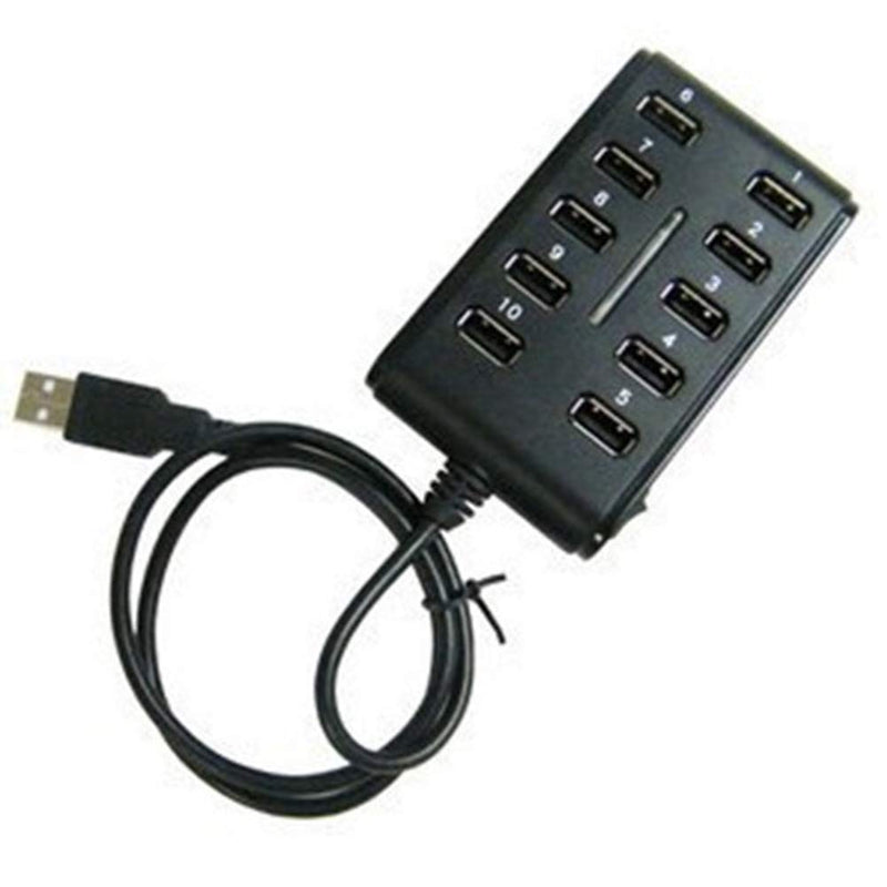 Xiaokeis 10-Port USB 2.0 Hub - Powered, Portable with Fashion Appearance, Suitable for Household Usage, Mini USB Port Can be Space Saving (Black) Black