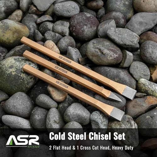 ASR Outdoor Full-Size 3pc Heavy Duty Cold Steel 12-inch Chisel Set Rock Hounding Equipment Geology Tools