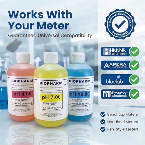 Biopharm pH 4.00, 7.00 & 10.00 Calibration Buffers & ESS, 250mL Ea (4-Pack)