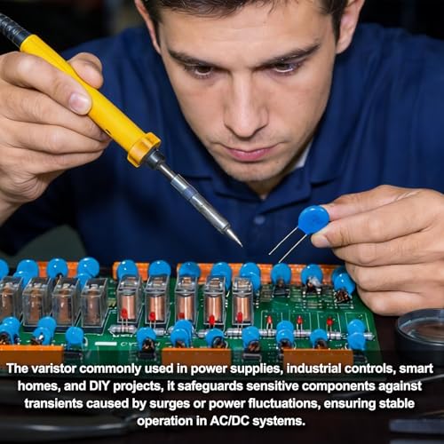 QUARKZMAN 12-piece Varistors 10D101K AC60V DC85V Round Varistor Blue | 10.5mm Diameter Radial Lead Disc Varistor, for Resistive Power Supply Industrial Plants