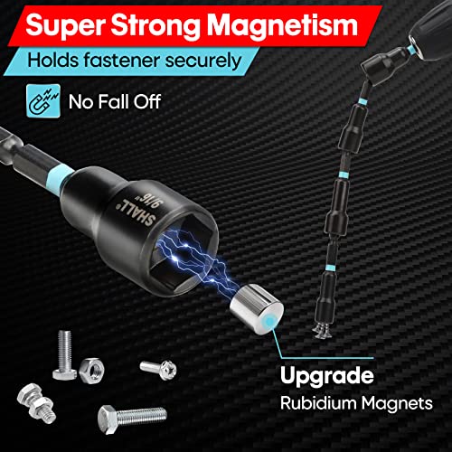 SHALL 29PCS Magnetic Nut Driver Set, Impact Drill Driver Bit 1/4" Hex Shank, SAE & Metric Cr-V Steel Power Nut Drivers with Quick-release Extensions, Impact Socket Adapters, Bit Holder and Storage Bag Variety Pack