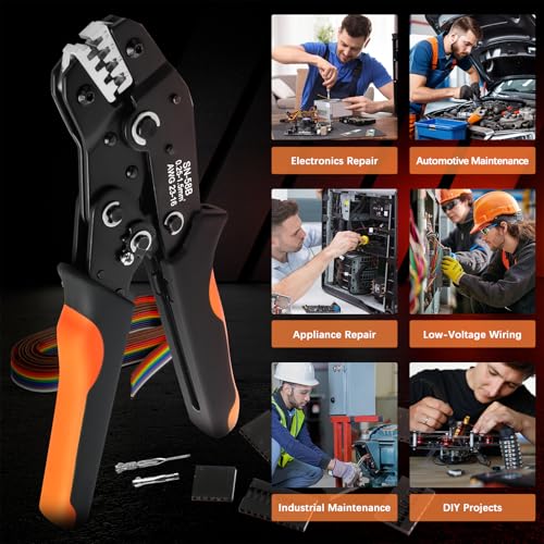 SN-58B Dupont Crimper, 1600PCS 2.54mm Dupont Connector Kit with Ratcheting Wire Crimping Tool, 23-16 AWG, 1/2/3/4/5/6/8/10 Pin Housings, Male Female Pins, Headers & Ribbon Cable