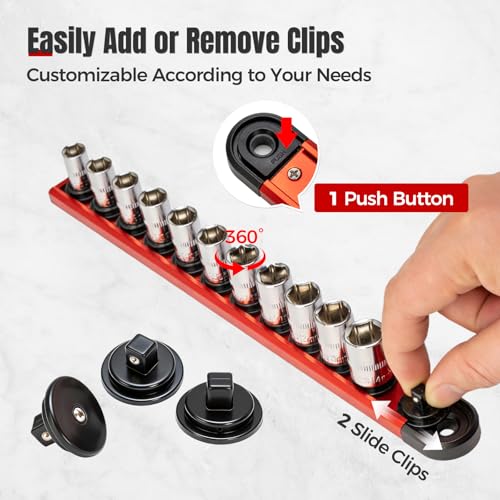 6PC Magnetic Socket Organizer Set, 1/2" 3/8" 1/4" Drive 6 Pieces-1/4", 3/8", 1/2" DR Red & Blue