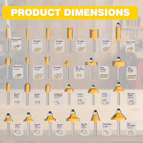 CATITO 24 Pieces Router Bits Set, 1/4" Shank, Professional Woodworking Milling Cutter Set, Tungsten Carbide, for Wood, MDF, Plywood 24 - PCS