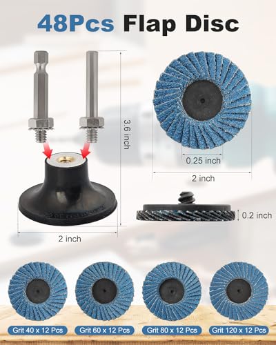 48 Pcs 2 Inch Flap Disc Set, Sanding Discs 40 60 80 120Grit 48 Pcs