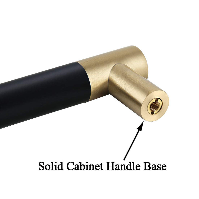 Bar Cabinet Handle Knob Pull Brushed Satin Gold/Brass Finish with Electroplated Matte Black 10.1" (8.8" Hole Center) for Kitchen Cabinet Hardware/Dresser Drawer Handles 5 Pieces 8.8" Hole Center