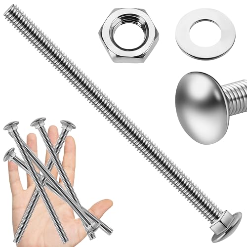 (4 Sets) 3/8-16 x 6 Carriage Bolts with Nuts and Washers & 46Pcs 3/8 Hex Head Lag Bolts Screws Assortment Kit, Heavy Duty Lag Screws with Washers, 304 Stainless Steel 3/8 Carriage Bolts Screws