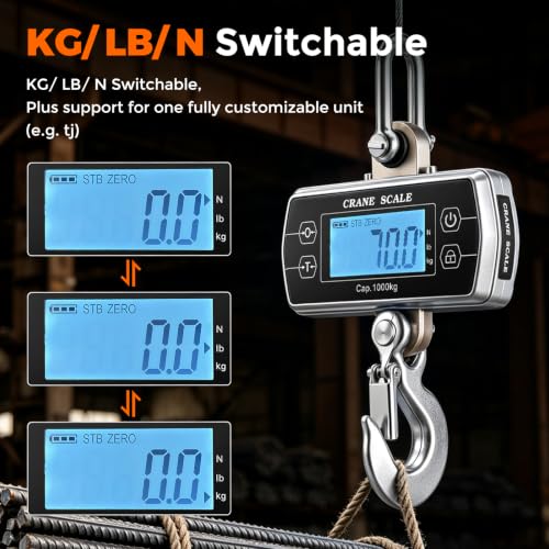 Bonvoisin Crane Scale 2200lb, OIML Class III CE Certified Hanging Scale 1000 kg/2200 lb, Touch Key